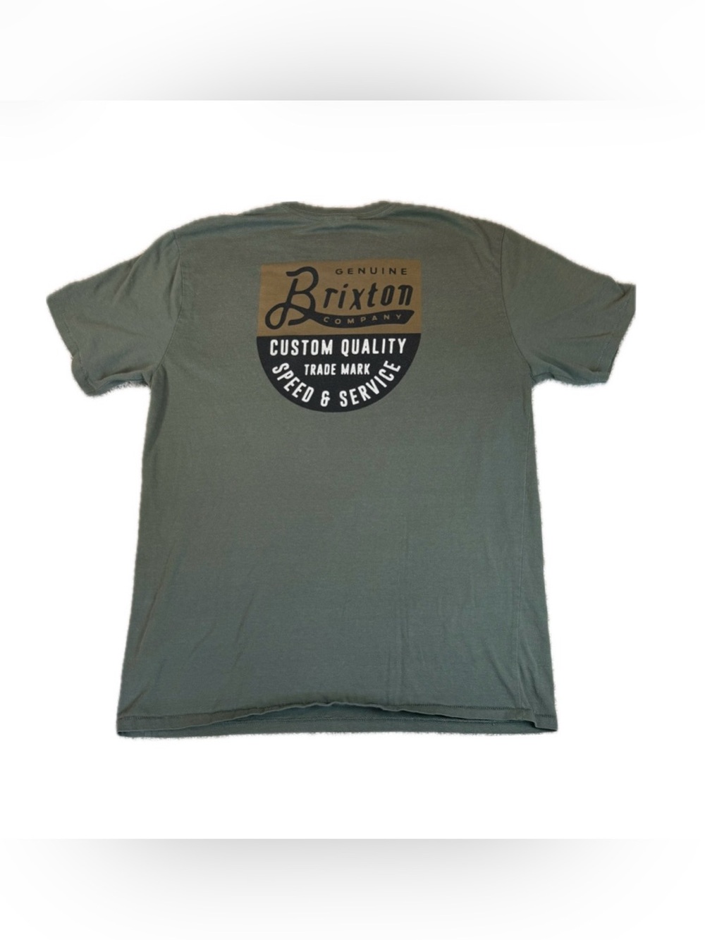 Brixton Badge Premium Men’s T-Shirt, Double Sided Graphic- Green, Chive Large